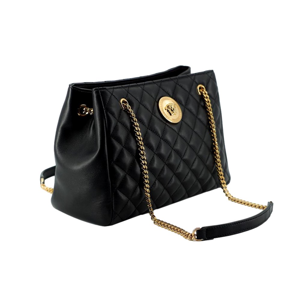 Versace Versace La Medusa Nappa Quilted Black Leather Large Tote Bag - 4