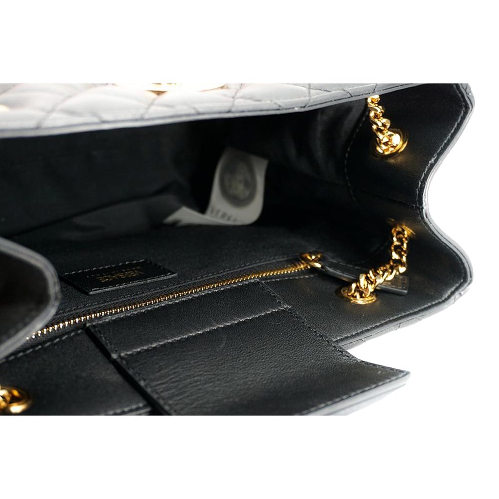 Versace Versace La Medusa Nappa Quilted Black Leather Large Tote Bag - Detail 1