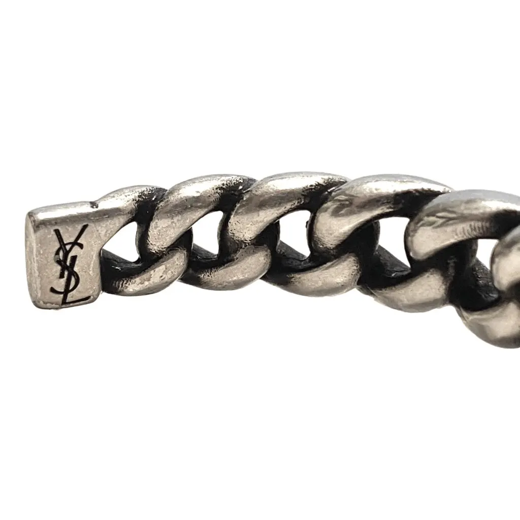 Saint Laurent Silver Gunmetal Chain Link Cuff Bracelet Silver Never worn, with tag - Inside View