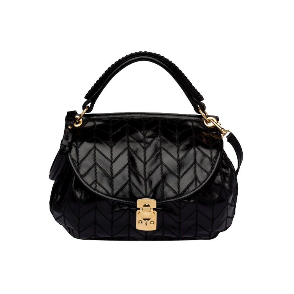 Miu Miu Miu Miu Vitello Shine Patch Black Leather Satchel Bag