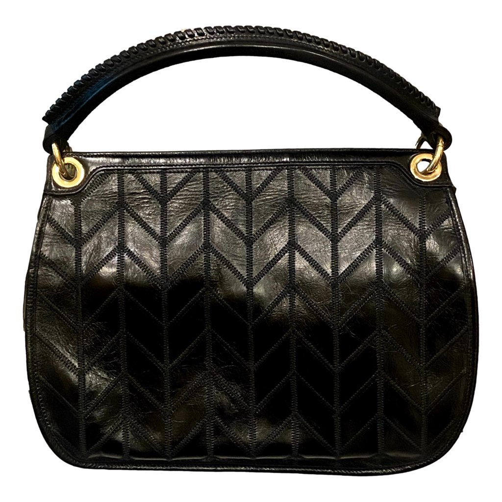 Miu Miu Miu Miu Vitello Shine Patch Black Leather Satchel Bag - Back view