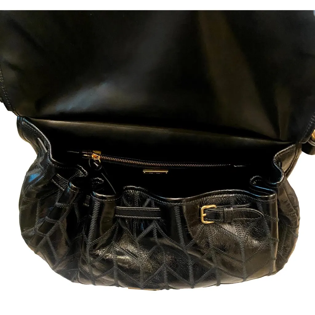 Miu Miu Vitello Shine Patch Black Leather Satchel Bag Black Leather Never worn, with tag - Model View
