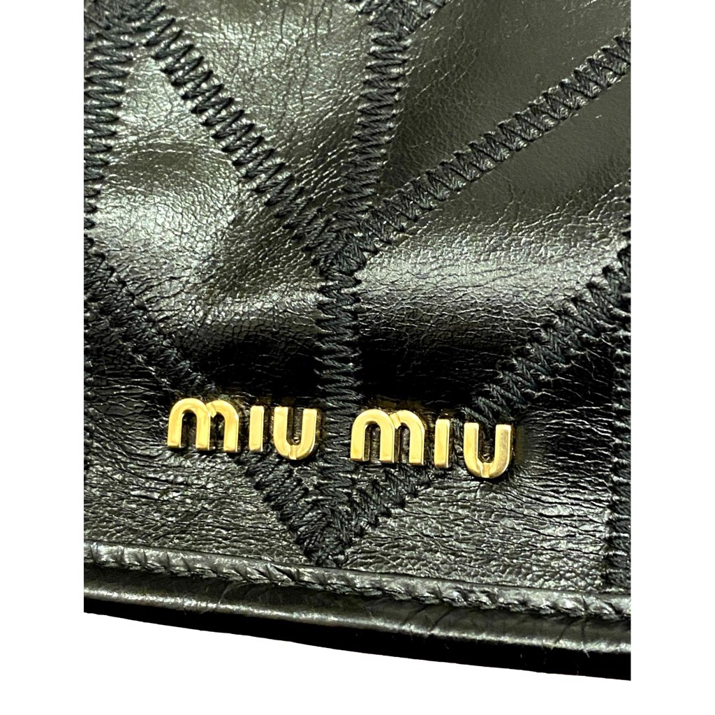 Miu Miu Miu Miu Vitello Shine Patch Black Leather Satchel Bag - Side view