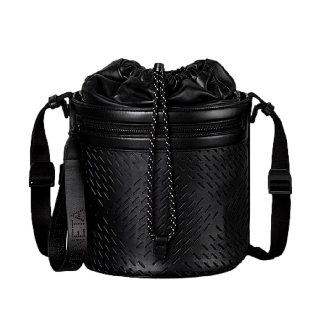 Bottega Veneta Bottega Veneta Perforated Black Leather Drawstring Bucket Crossbody Bag