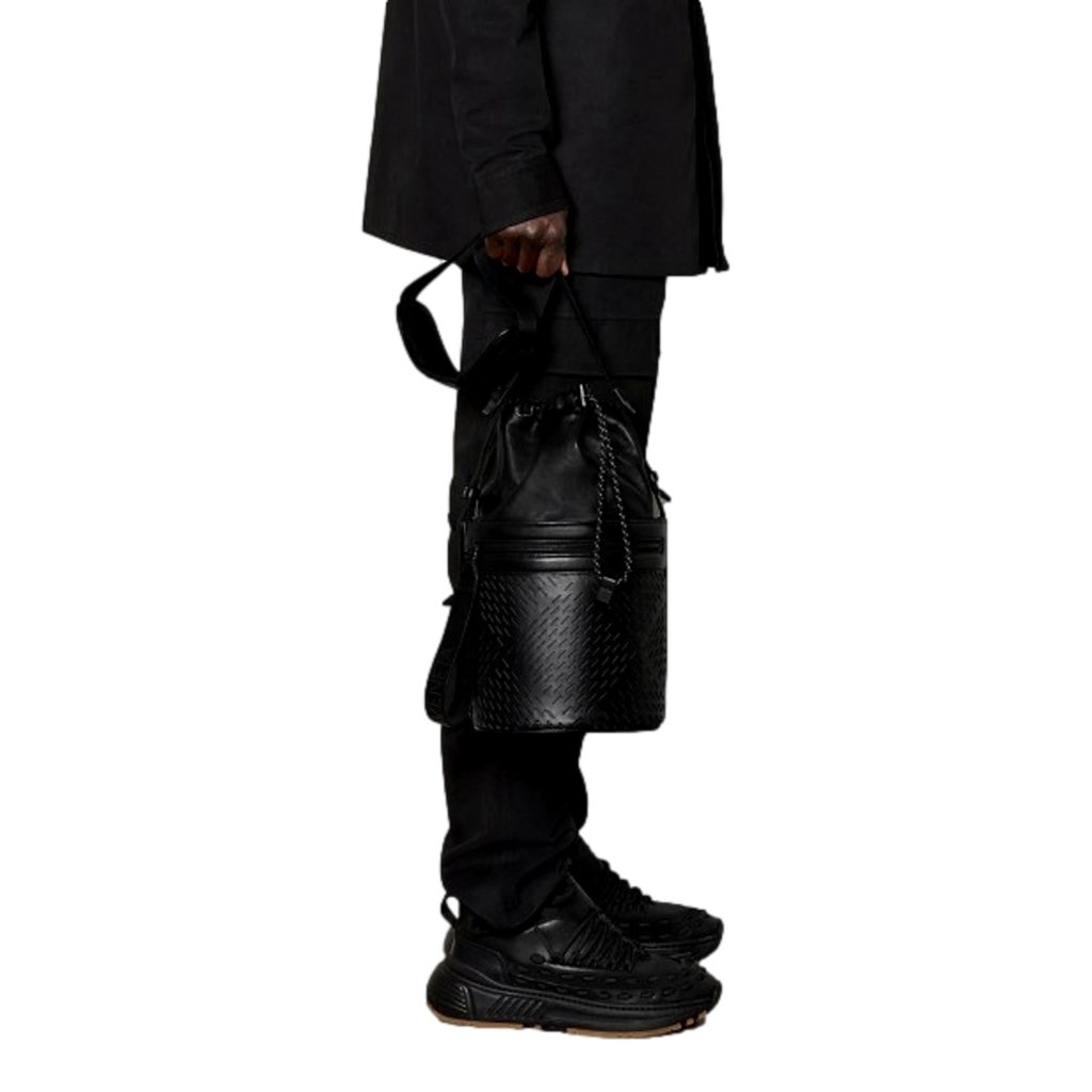 Bottega Veneta Bottega Veneta Perforated Black Leather Drawstring Bucket Crossbody Bag - Image 6