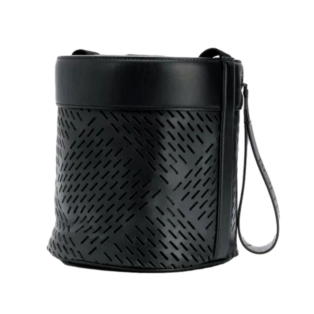 Bottega Veneta Bottega Veneta Perforated Black Leather Drawstring Bucket Crossbody Bag - Side view
