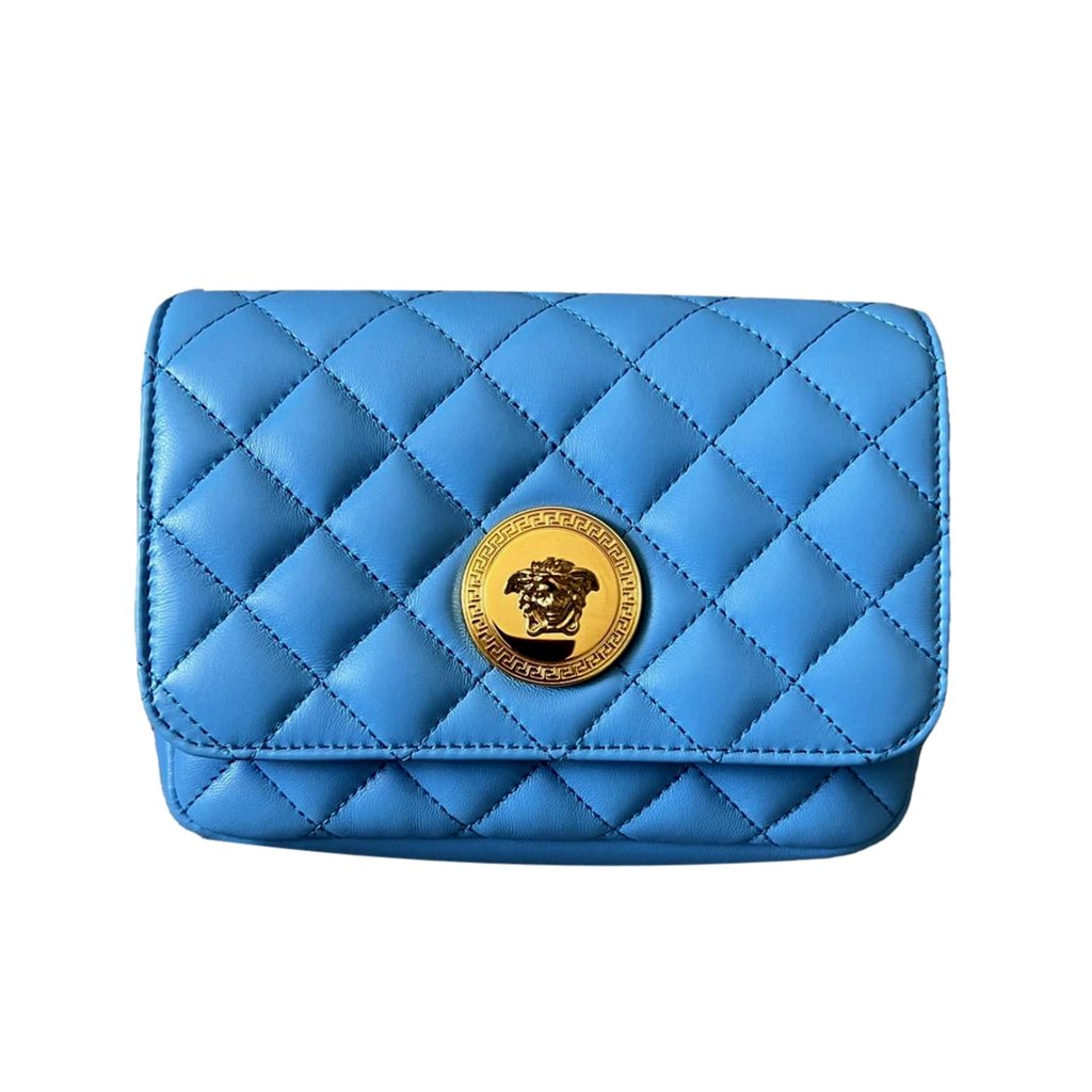 Versace Versace Medusa Nappa Quilted Blue Leather Chain Crossbody