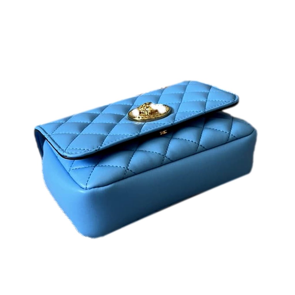 Versace Versace Medusa Nappa Quilted Blue Leather Chain Crossbody - Image 6