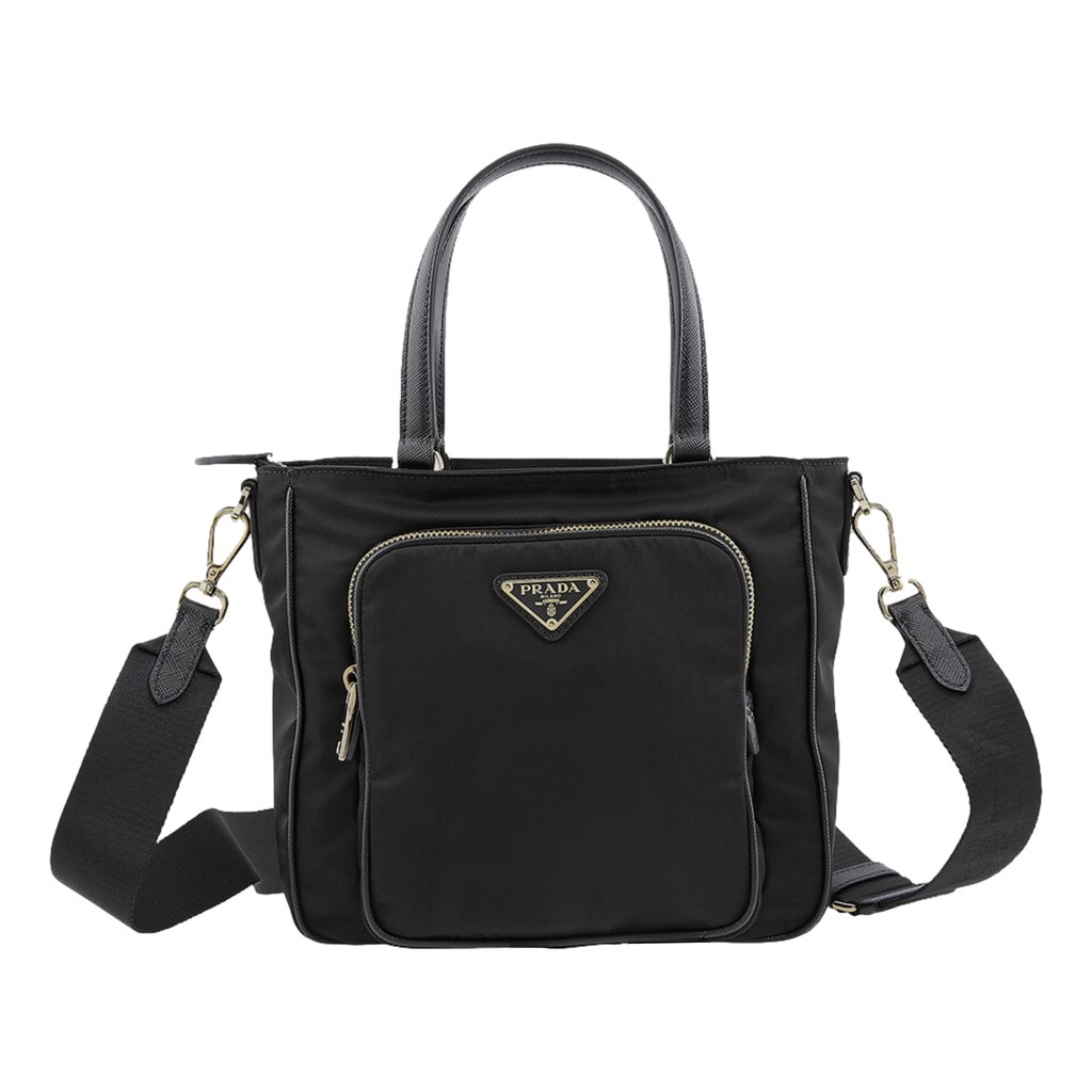Prada Prada Black Tessuto Nylon Saffiano Leather Crossbody Satchel Bag