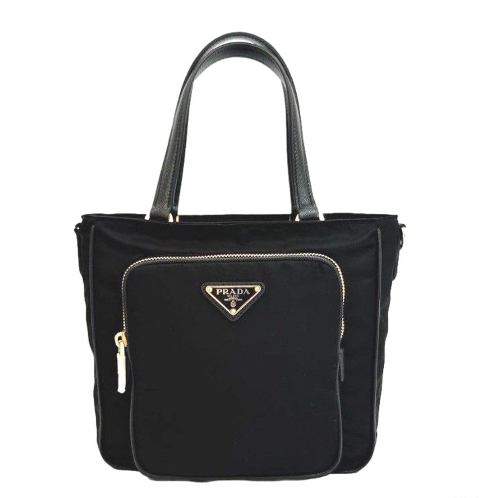Prada Prada Black Tessuto Nylon Saffiano Leather Crossbody Satchel Bag - Back view