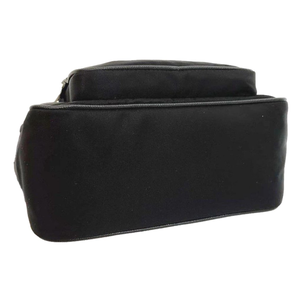 Prada Prada Black Tessuto Nylon Saffiano Leather Crossbody Satchel Bag - Side view