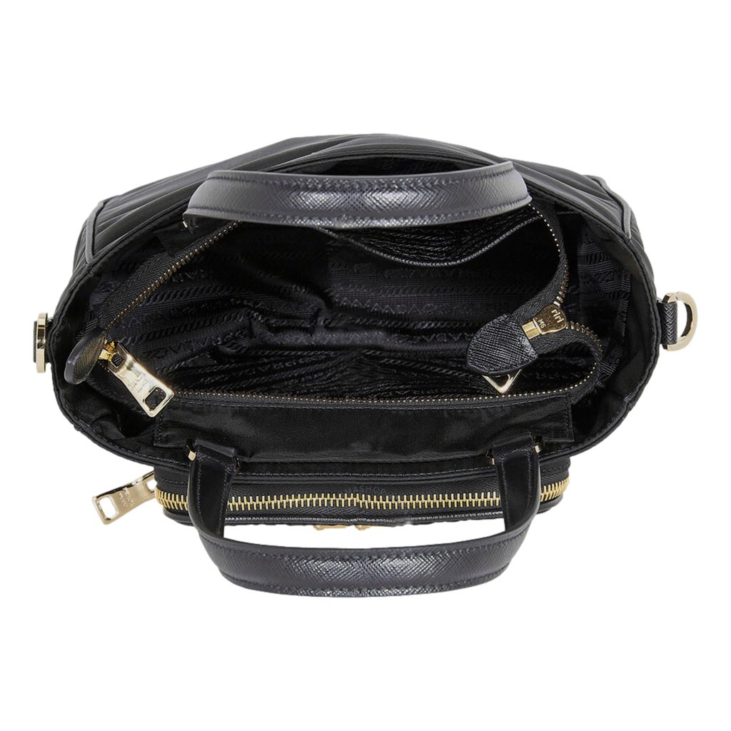 Prada Prada Black Tessuto Nylon Saffiano Leather Crossbody Satchel Bag - Detail 1