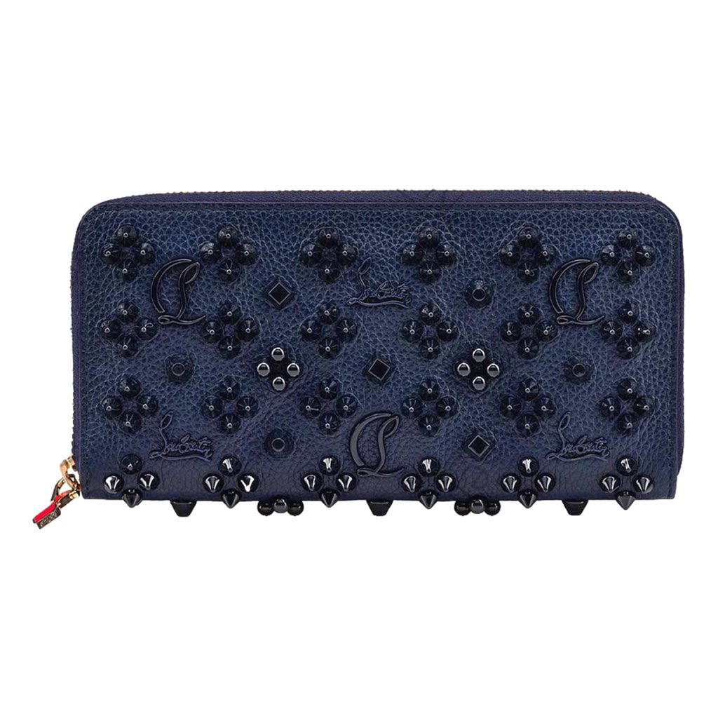 Christian Louboutin Christian Louboutin Panettone Studded Blue Leather Zip Around Wallet