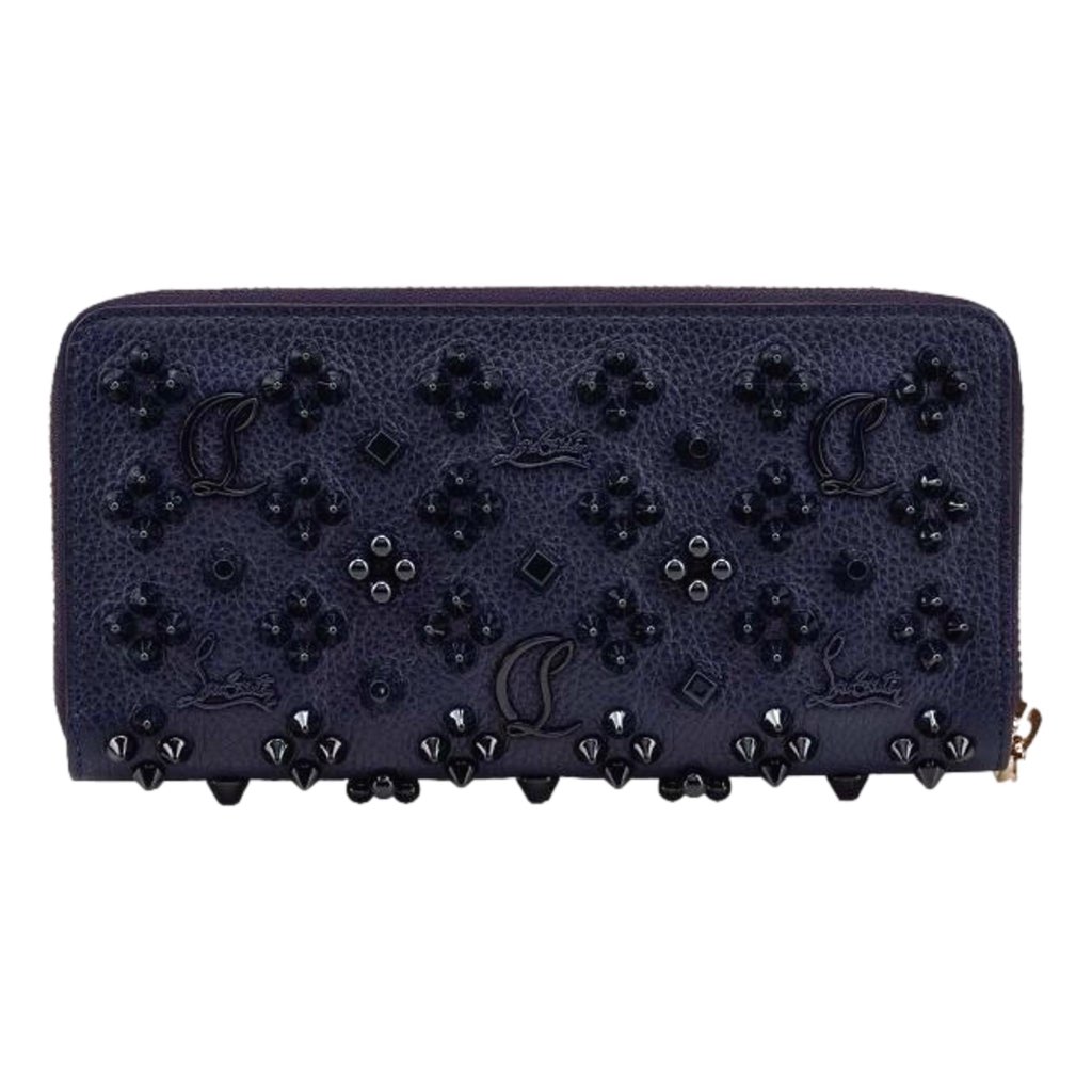 Christian Louboutin Christian Louboutin Panettone Studded Blue Leather Zip Around Wallet - Image 6