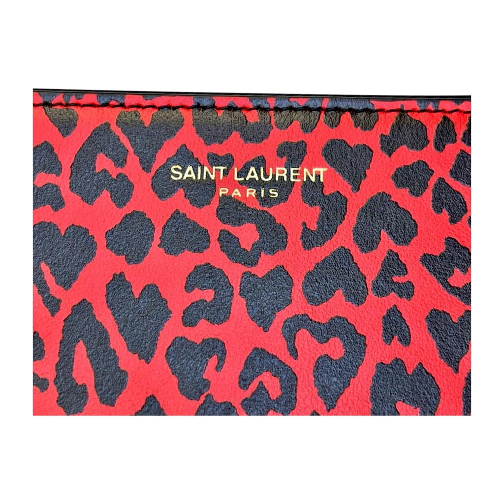 Saint Laurent Saint Laurent Rouge Leopard Printed Calfskin Leather Medium Pouch - Image 6