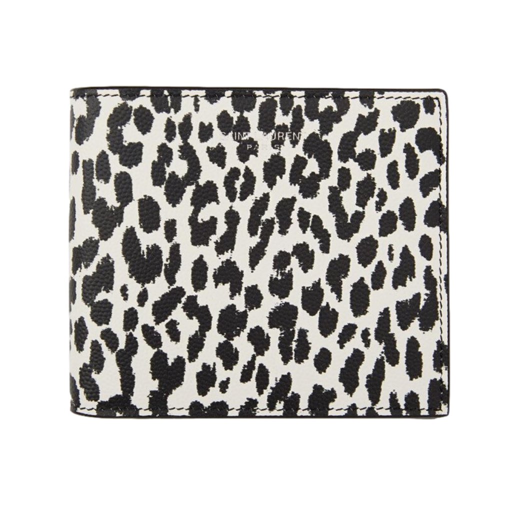 Saint Laurent Saint Laurent BabyCat Leopard Print Black and White Leather Bifold Wallet