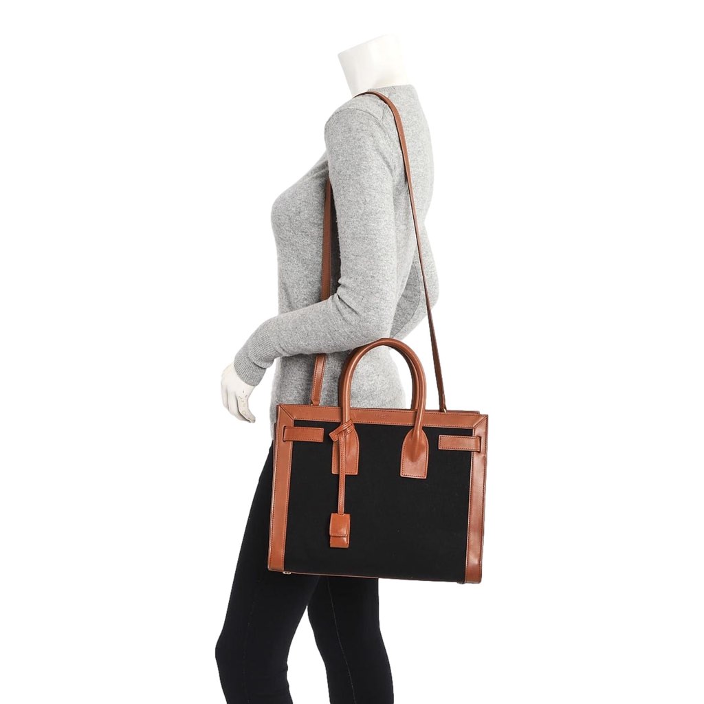 Saint Laurent Saint Laurent Sac De Jour Black Canvas and Brown Leather Satchel - Back view