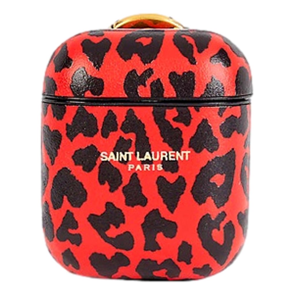Saint Laurent Saint Laurent Leopard Print Black and Red Leather Airpods Case - Back view