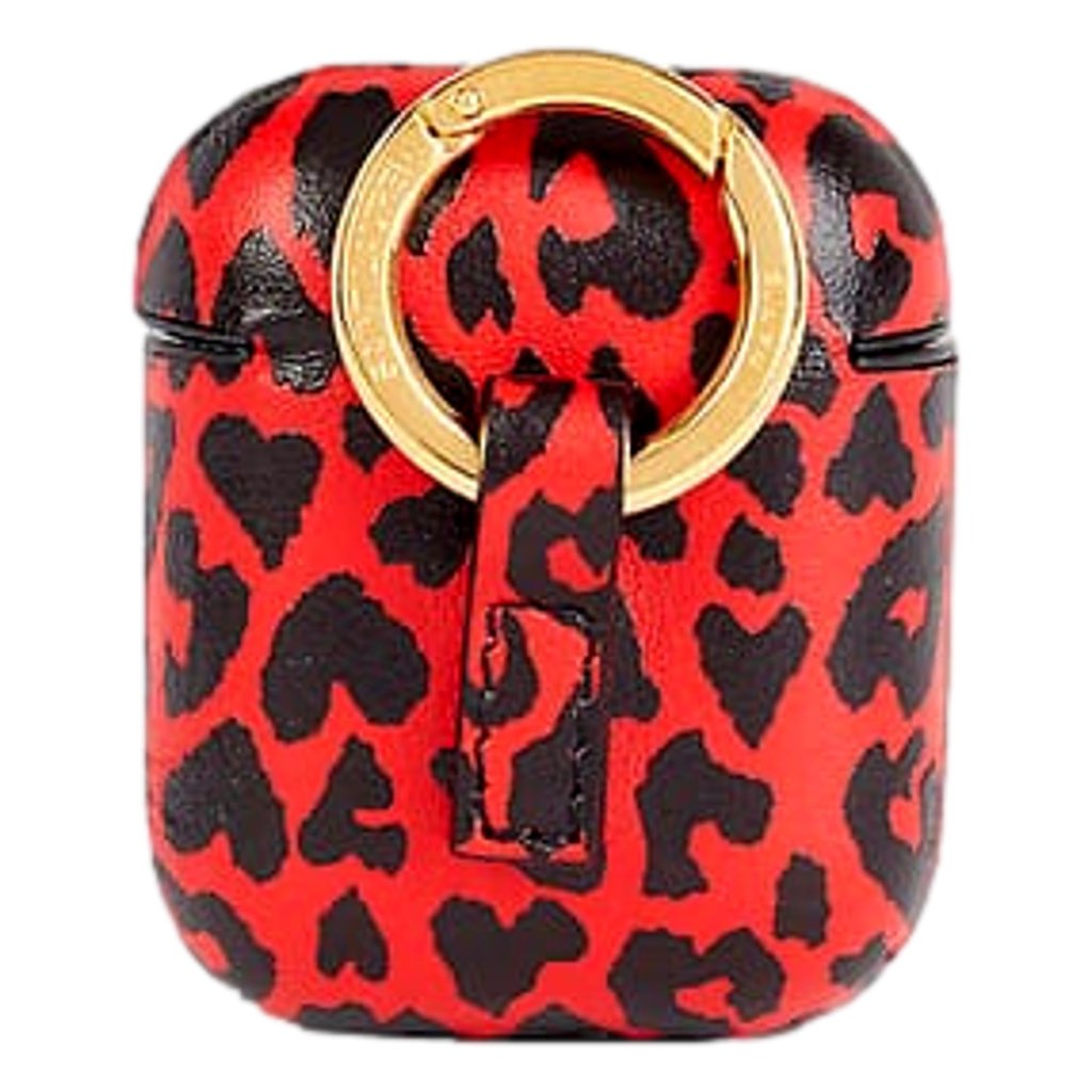 Saint Laurent Saint Laurent Leopard Print Black and Red Leather Airpods Case - Side view