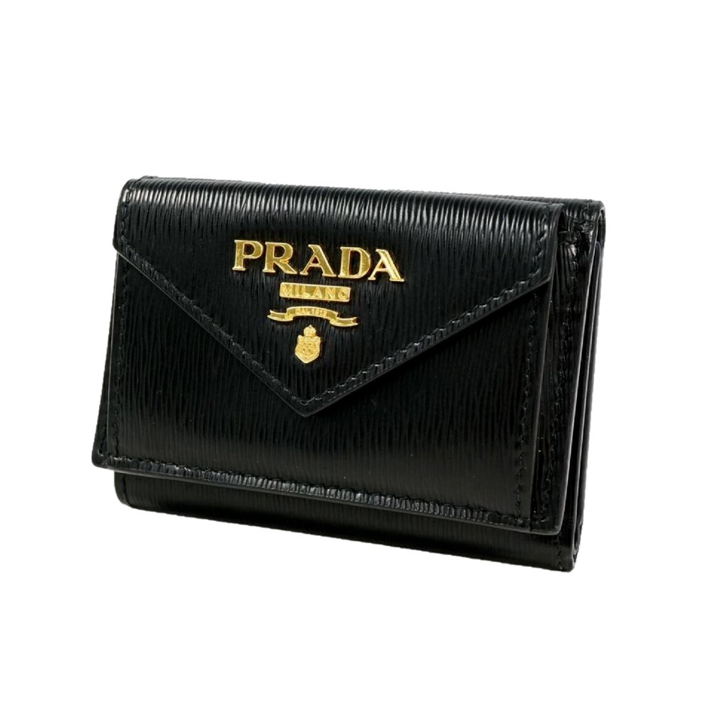 Prada Prada Womens Vitello Move Black Leather Compact Envelope Trifold Wallet - Back view
