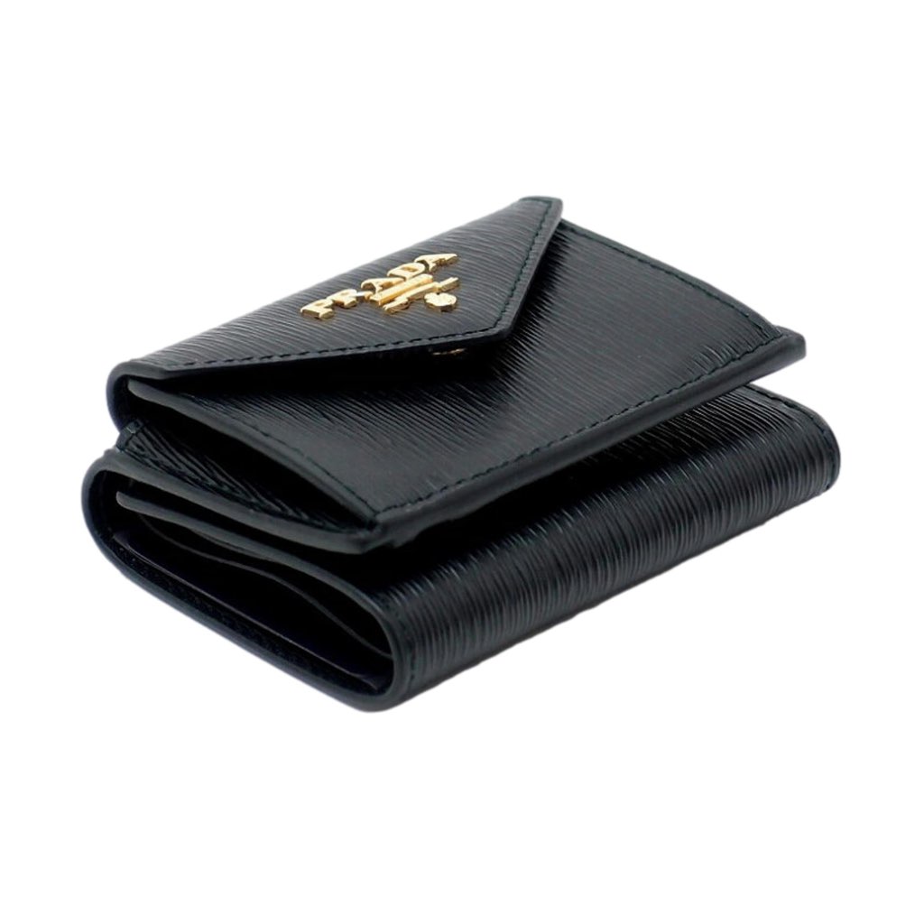 Prada Prada Womens Vitello Move Black Leather Compact Envelope Trifold Wallet - Image 6
