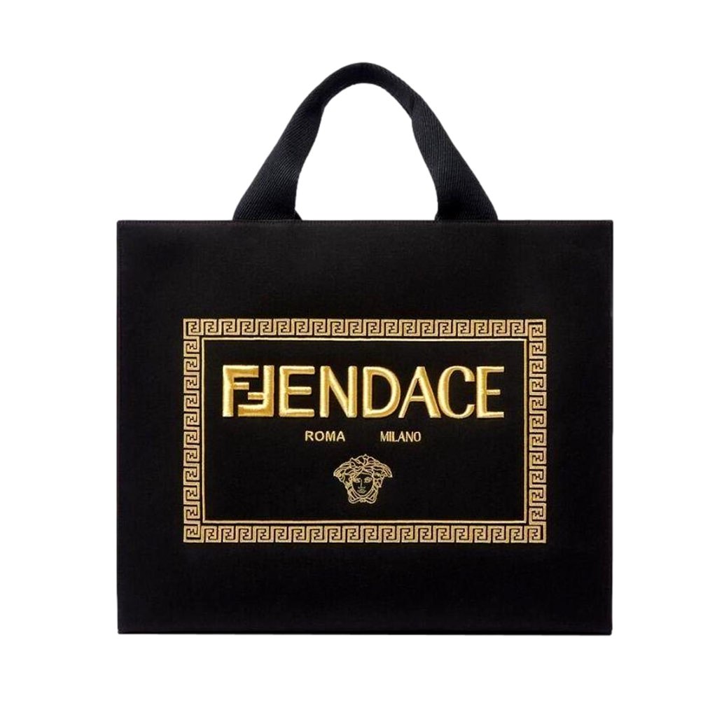 Fendi Fendi x Versace Fendace Black Canvas Convertible Large Shopping Tote
