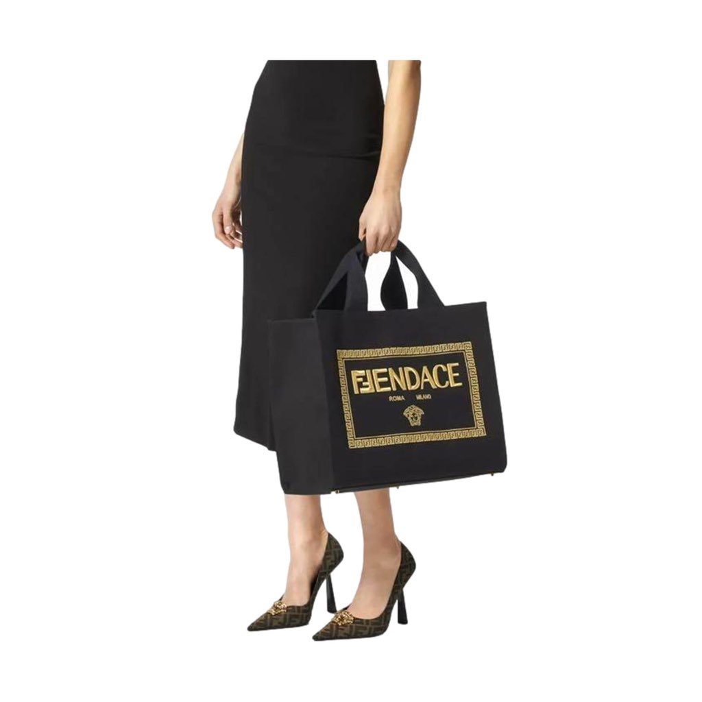 Fendi Fendi x Versace Fendace Black Canvas Convertible Large Shopping Tote - Back view