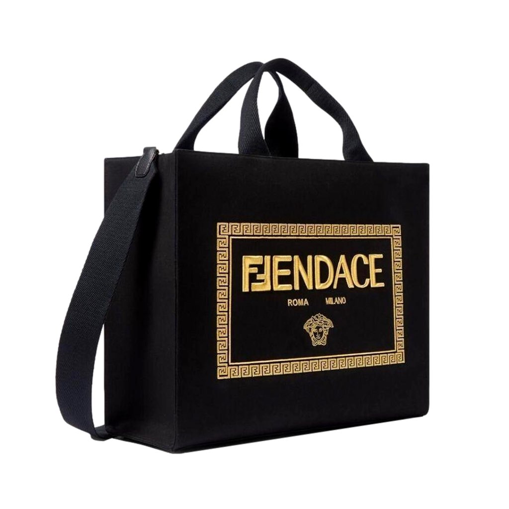 Fendi Fendi x Versace Fendace Black Canvas Convertible Large Shopping Tote - 4
