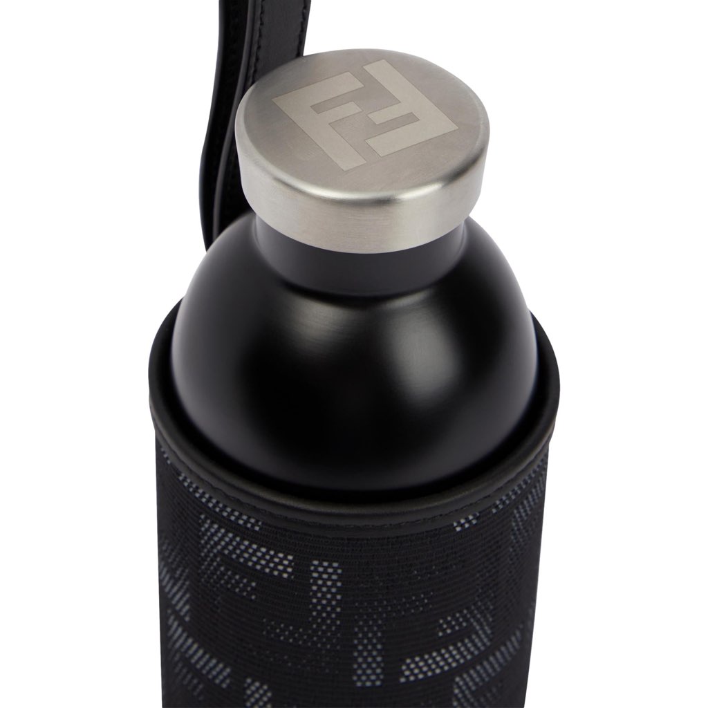 Fendi Fendi Roma Black Steel Bottle and FF Woven Canvas Holder Set - Image 6