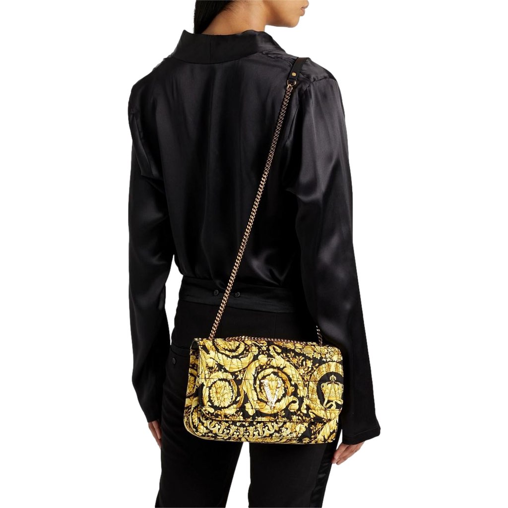 Versace Versace Virtus Barocco Print Quilted Black and Gold Silk Shoulder Bag - Back view