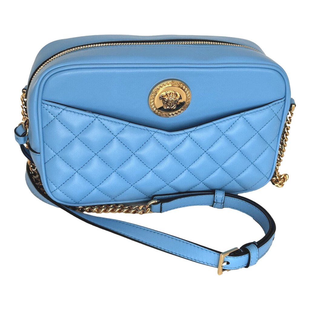 Versace Versace La Medusa Blue Quilted Lamb Leather Medium Crossbody Bag