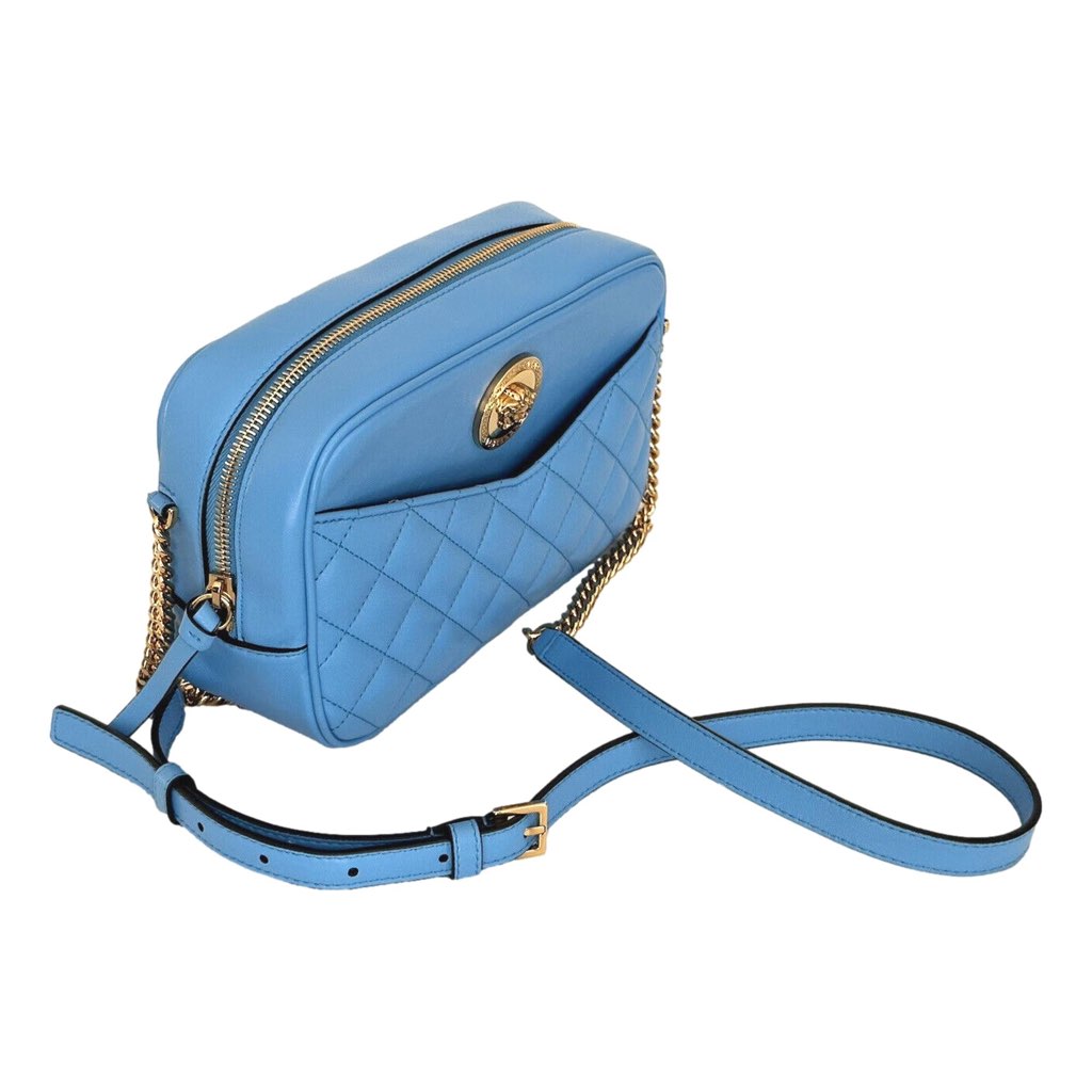 Versace Versace La Medusa Blue Quilted Lamb Leather Medium Crossbody Bag - Back view