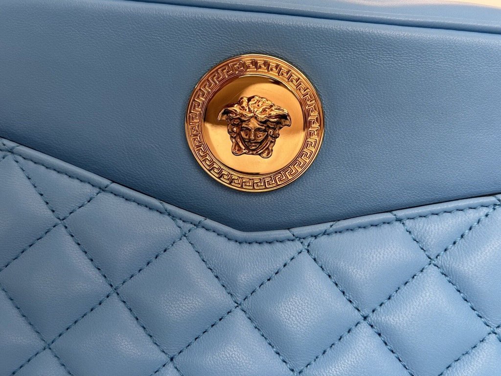 Versace Versace La Medusa Blue Quilted Lamb Leather Medium Crossbody Bag - Image 6