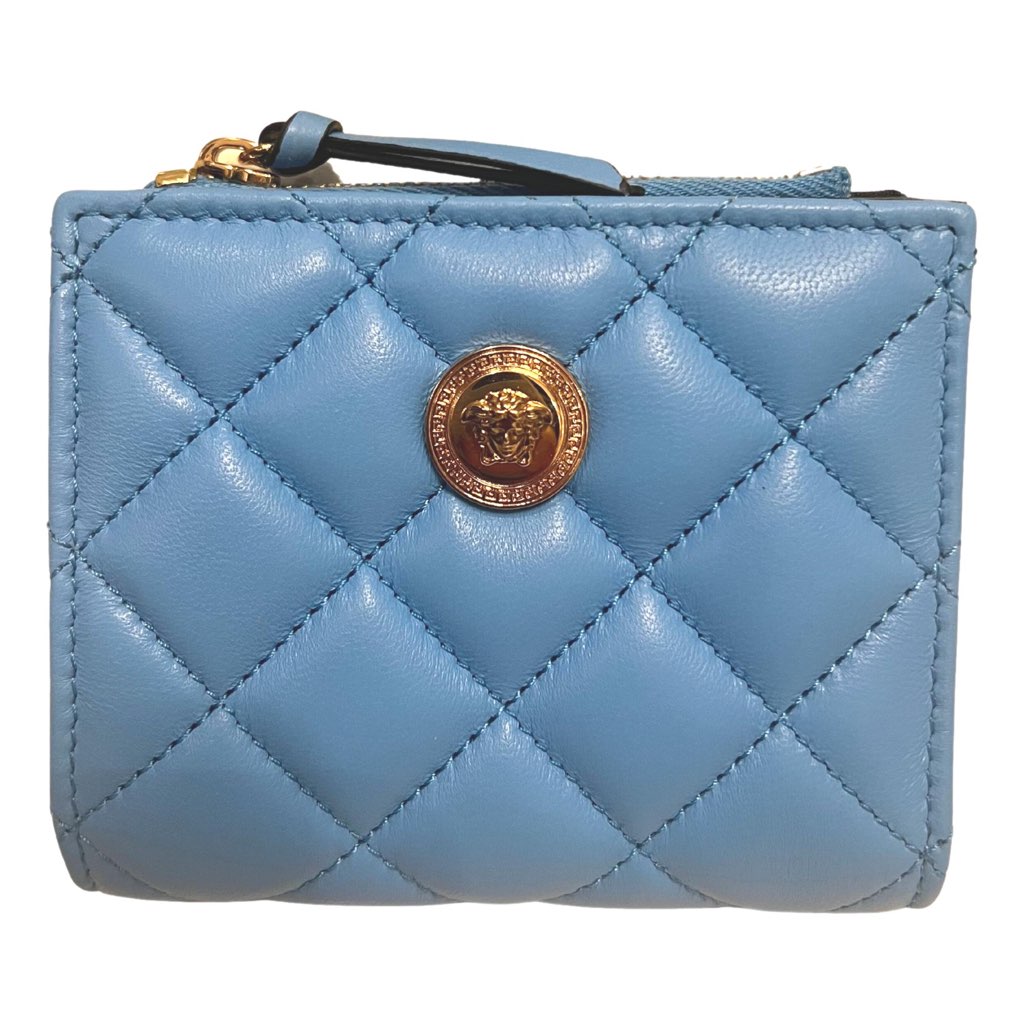 Versace Versace La Medusa Blue Quilted Lamb Leather Compact Snap Wallet