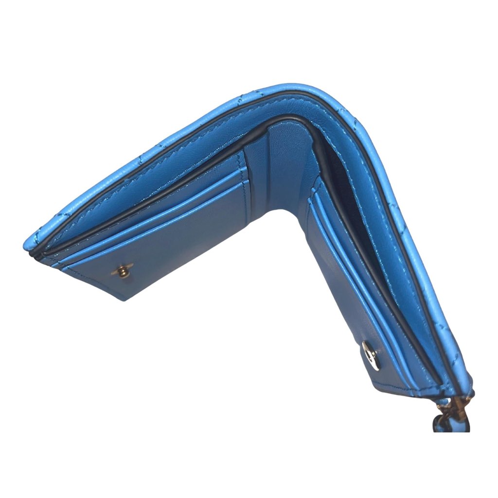 Versace Versace La Medusa Blue Quilted Lamb Leather Compact Snap Wallet - Image 6