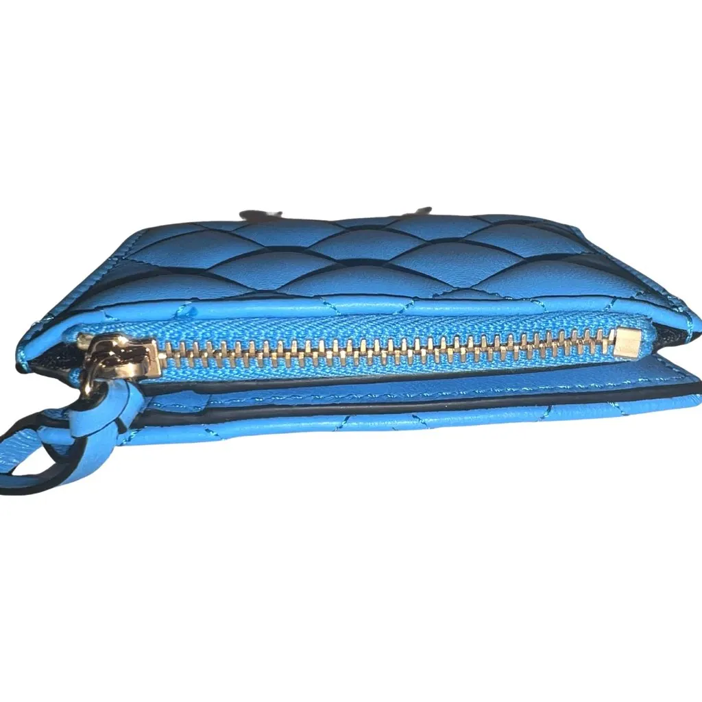 Versace La Medusa Blue Quilted Lamb Leather Compact Snap Wallet Blue Leather Never worn, with tag - Model View