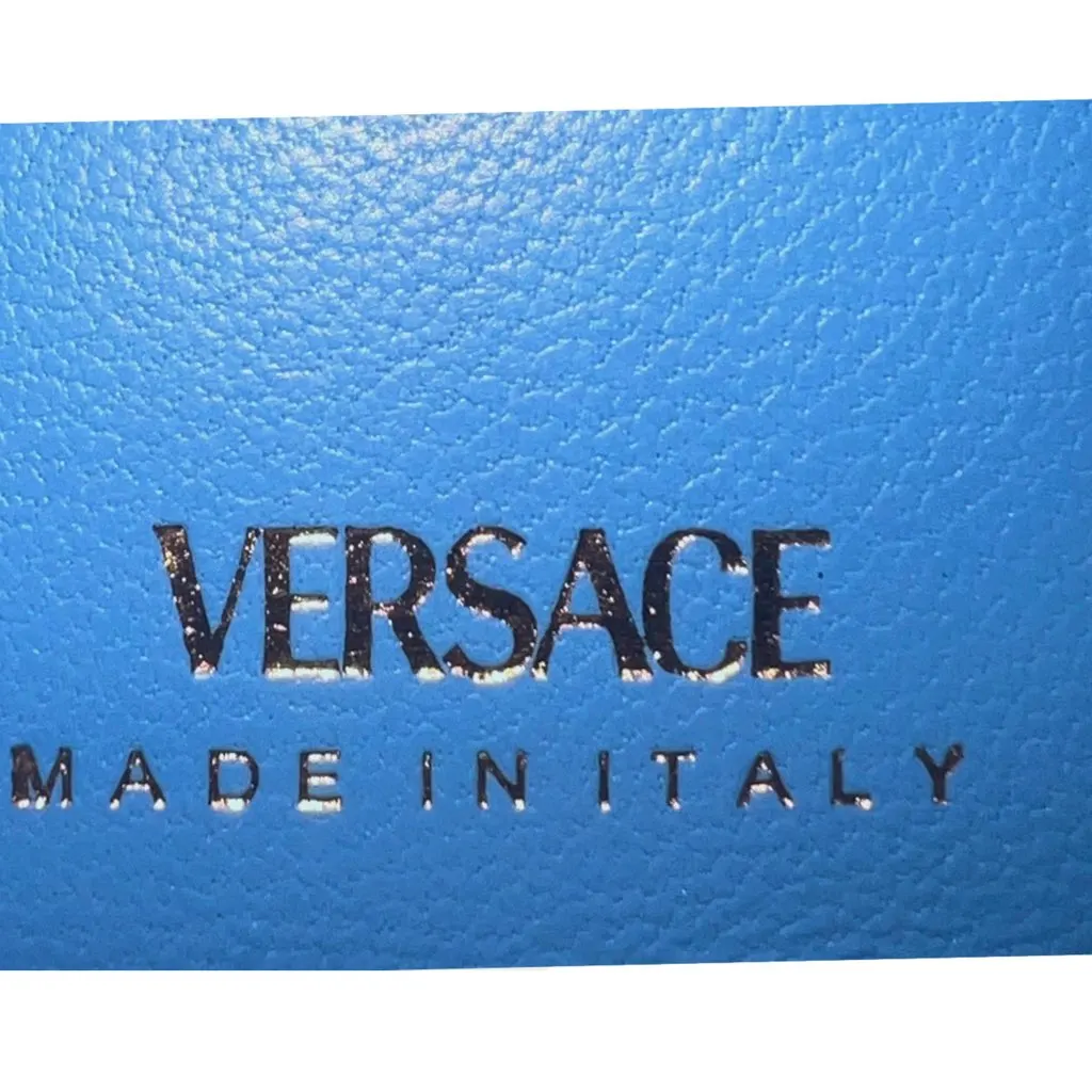 Versace La Medusa Blue Quilted Lamb Leather Compact Snap Wallet Blue Leather Never worn, with tag - Box View