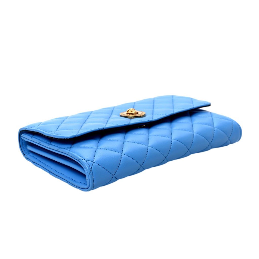 Versace Versace La Medusa Blue Quilted Lamb Leather Crossbody Clutch Bag - 4