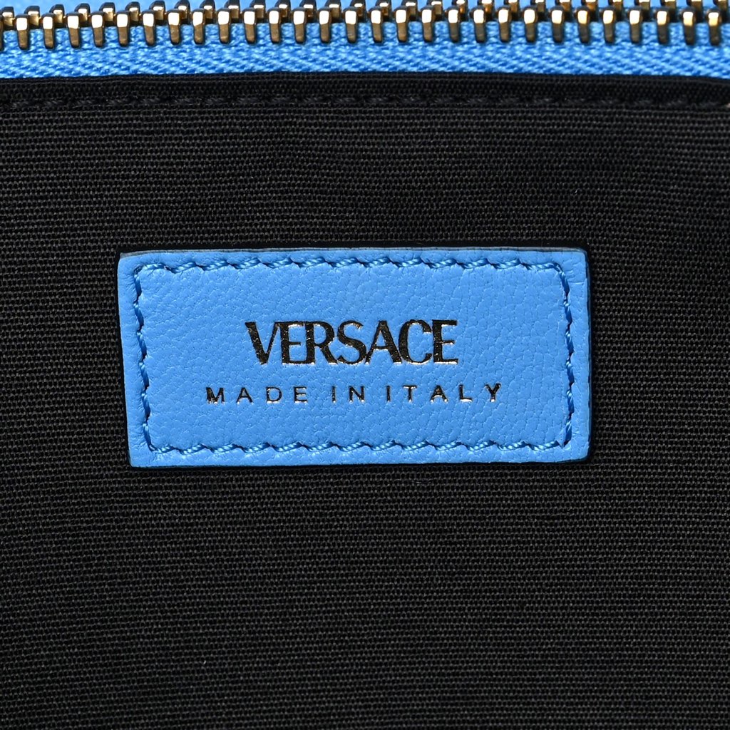 Versace Versace La Medusa Blue Quilted Lamb Leather Crossbody Clutch Bag - Detail 1