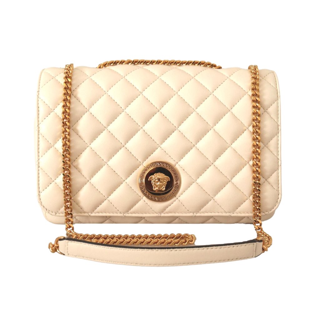 Versace Versace La Medusa Beige Quilted Lamb Leather Large Shoulder Bag
