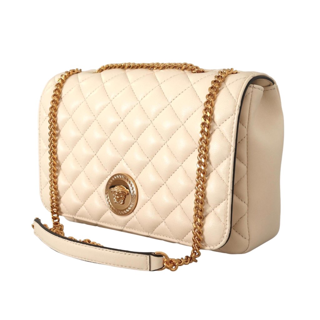 Versace Versace La Medusa Beige Quilted Lamb Leather Large Shoulder Bag - Back view