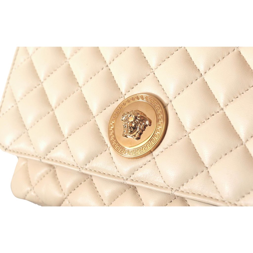 Versace Versace La Medusa Beige Quilted Lamb Leather Large Shoulder Bag - Image 6
