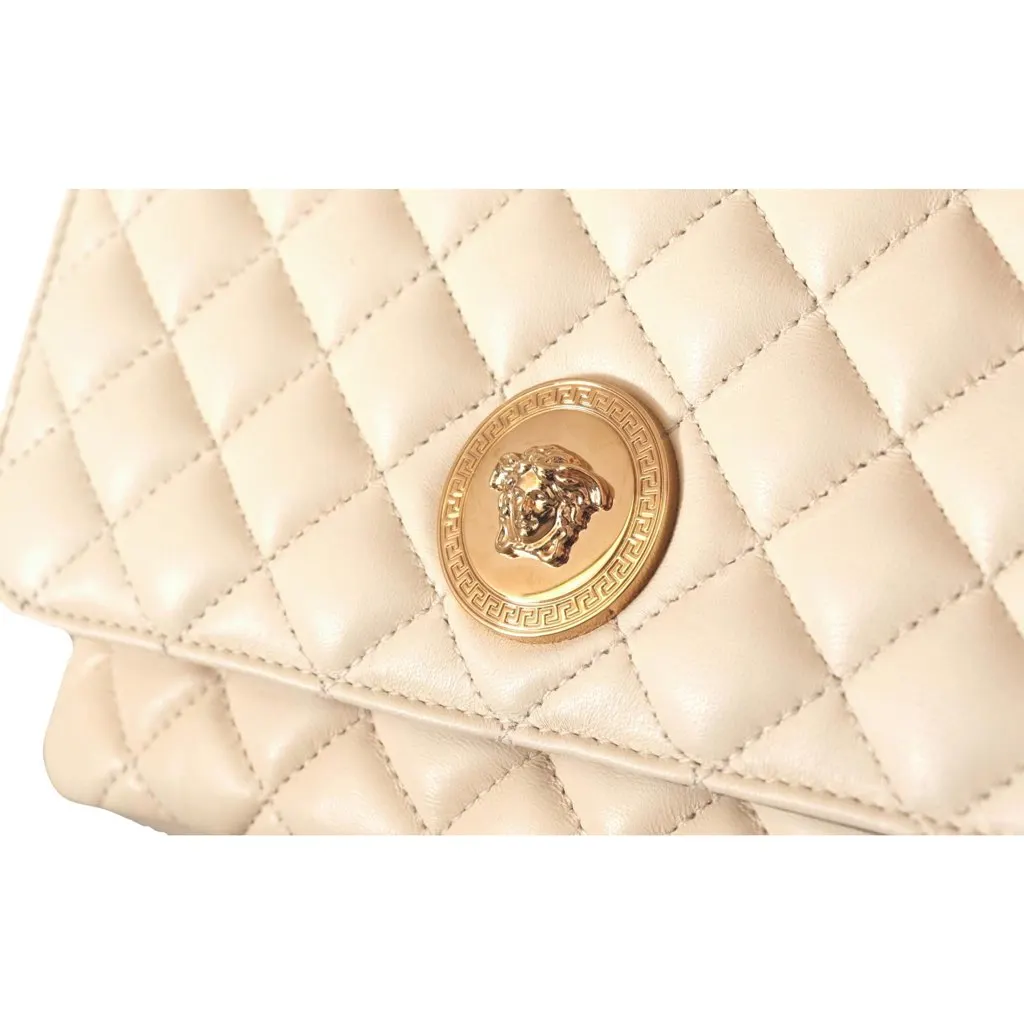 Versace La Medusa Beige Quilted Lamb Leather Large Shoulder Bag Beige Leather Never worn, with tag - Inside View