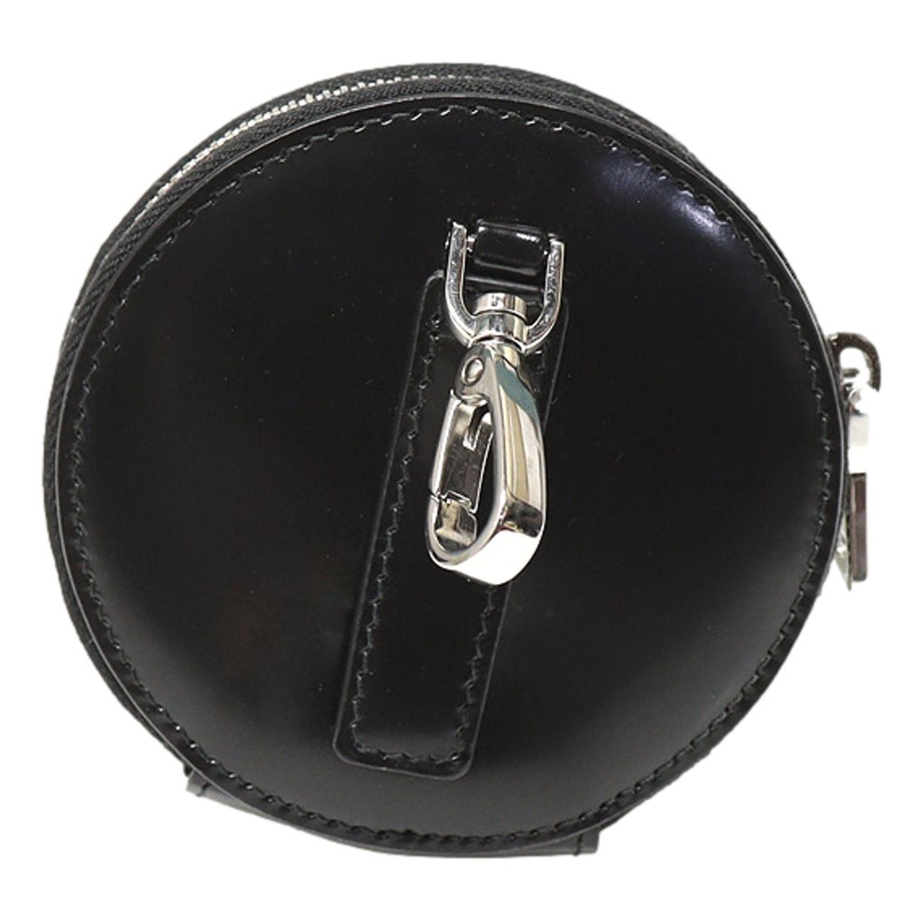 Prada Prada Triangle Plaque Smooth Black Leather Round Mini Pouch Keychain - 4