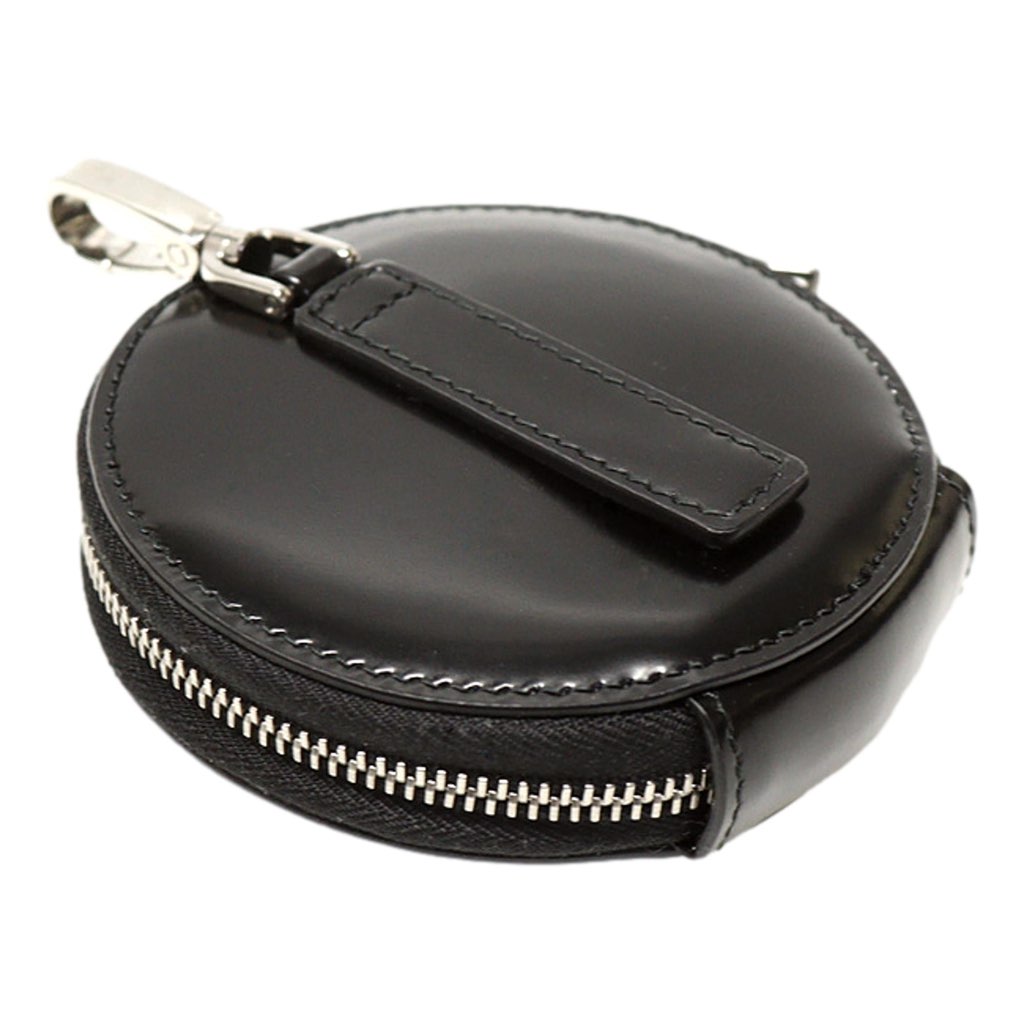 Prada Prada Triangle Plaque Smooth Black Leather Round Mini Pouch Keychain - Side view