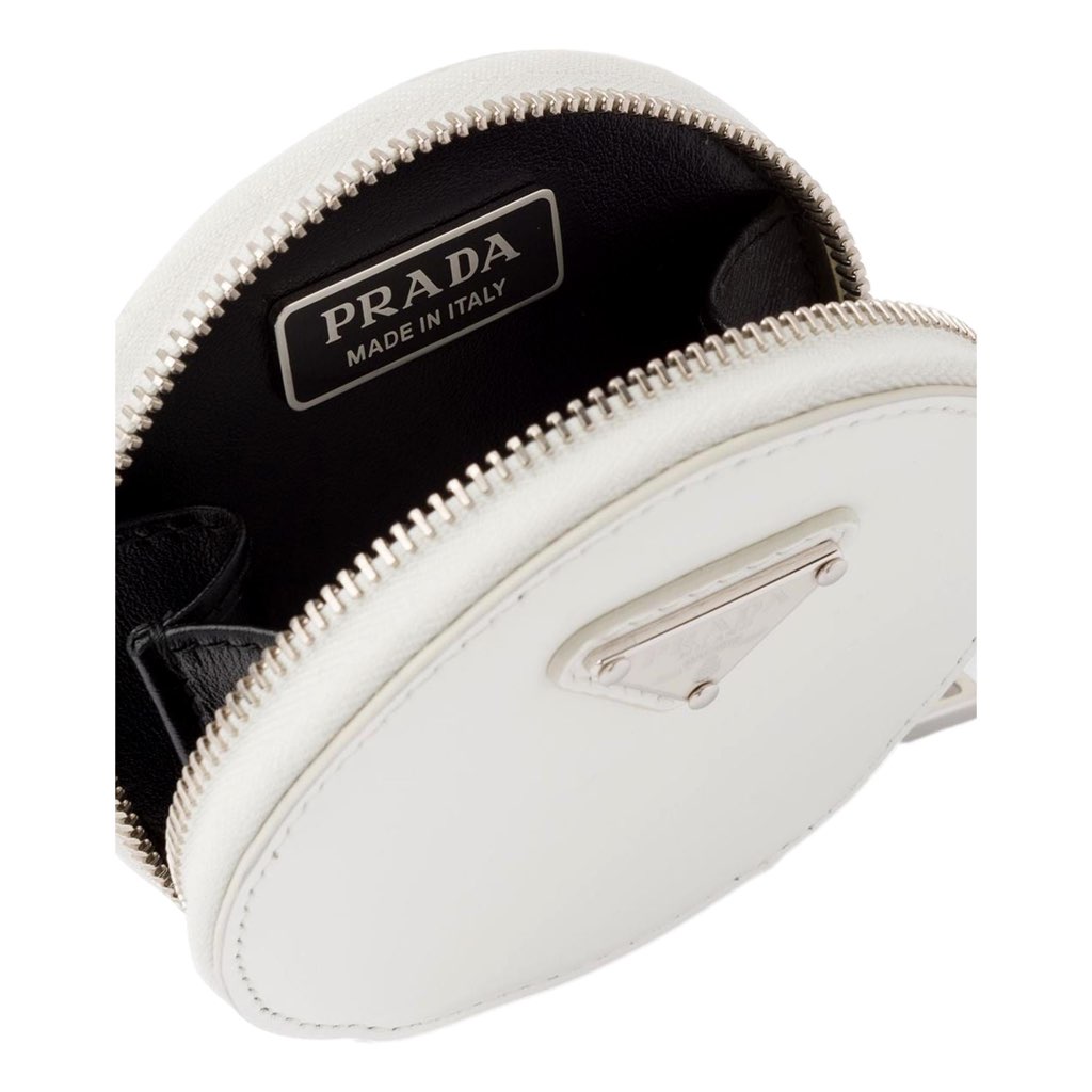 Prada Prada Triangle Plaque Smooth White Leather Round Mini Pouch Keychain - Back view