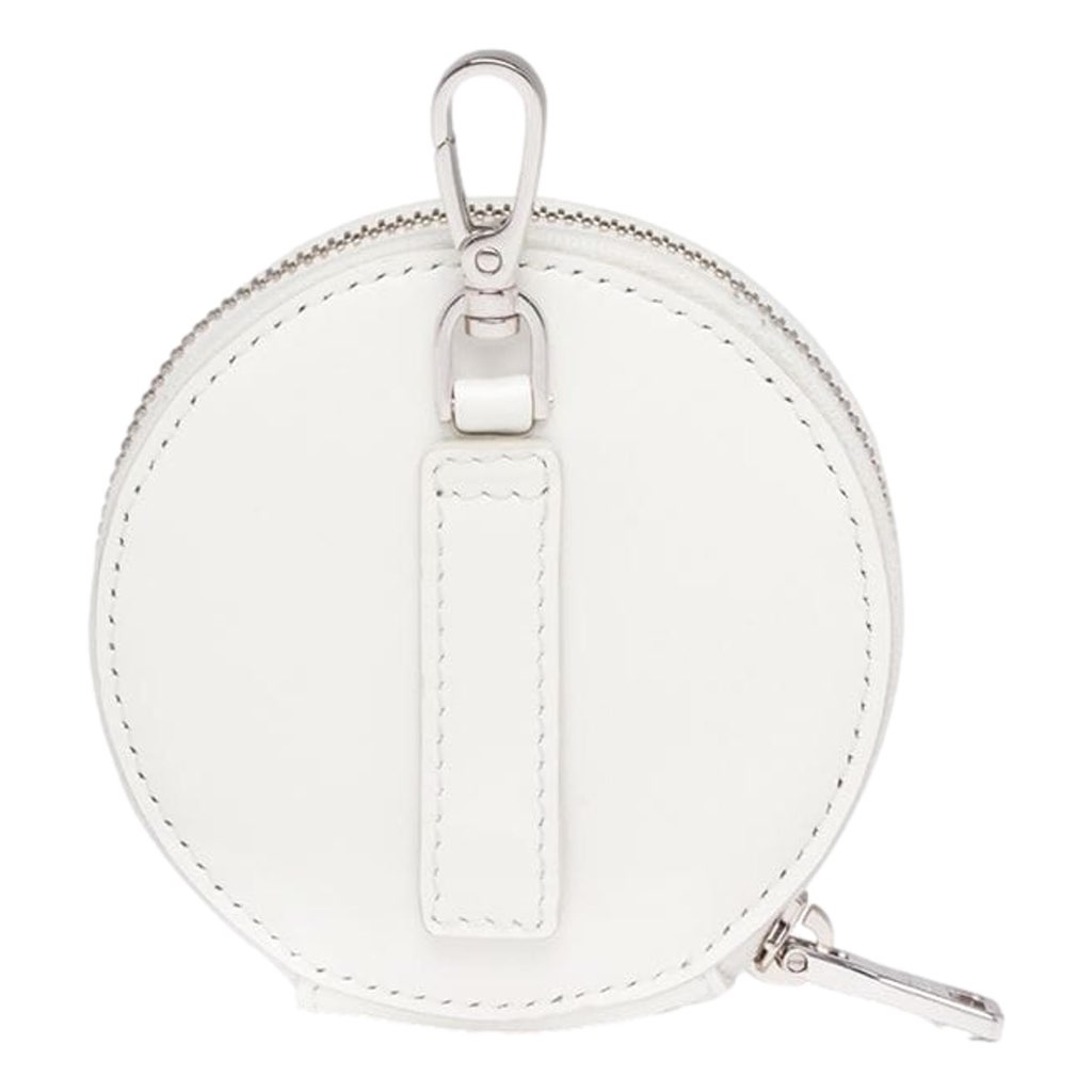 Prada Prada Triangle Plaque Smooth White Leather Round Mini Pouch Keychain - Image 6