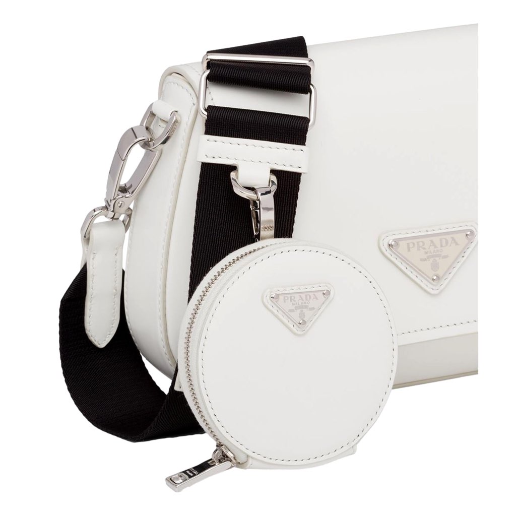 Prada Prada Triangle Plaque Smooth White Leather Round Mini Pouch Keychain - 4