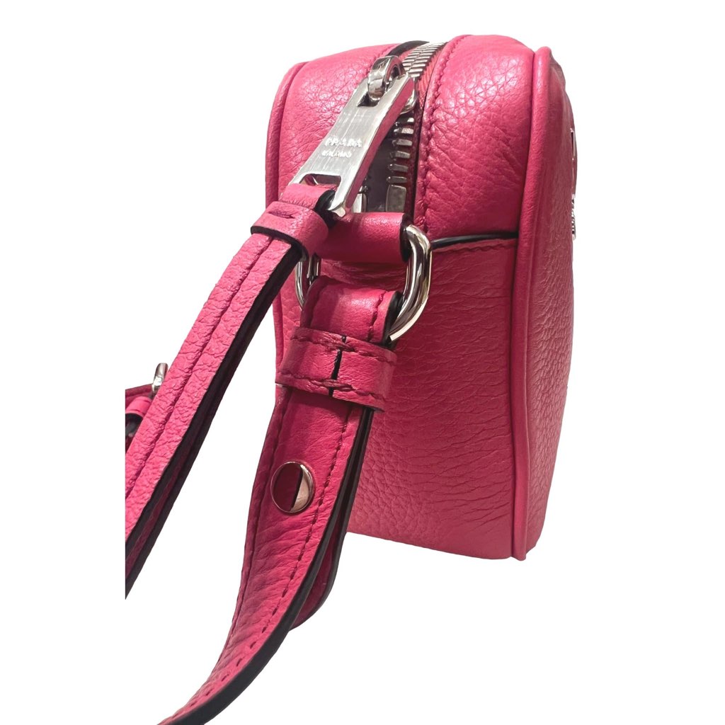 Prada Prada Vitello Phenix Pink Leather Silver Logo Small Camera Crossbody Bag - Back view