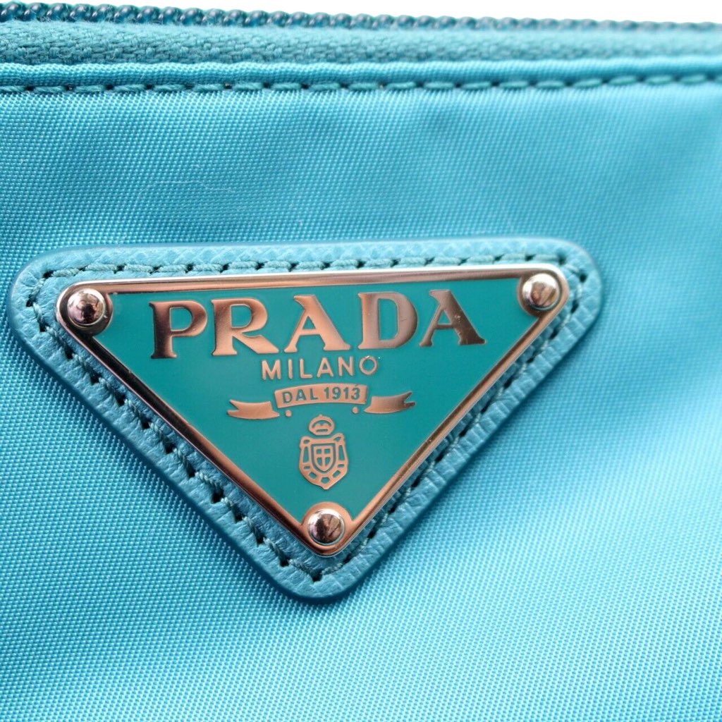 Prada Prada Tessuto Turquoise Nylon Cosmetic Case Wristlet Clutch Bag - Back view